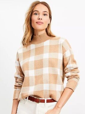 NWT LOFT Checkered Mock Neck Sweater